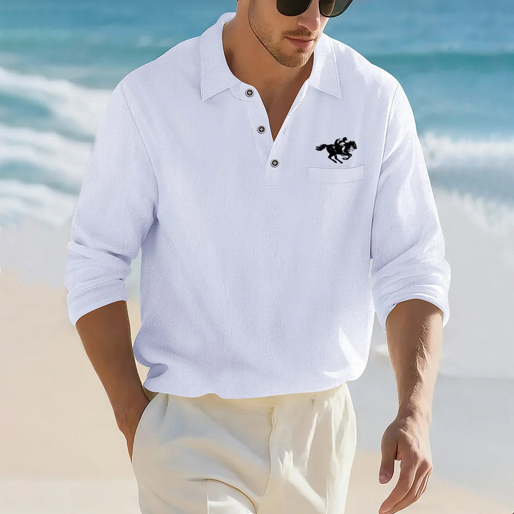 Men's Casual Soft Lightweight Linen Cotton Lapel Shirt Spring Autumn Loose Solid Color Fashion Decorative Flap Top