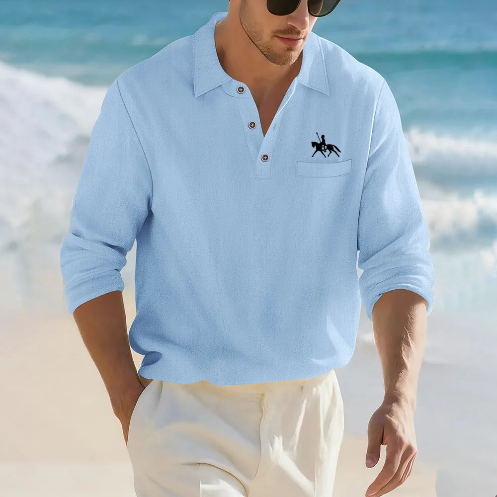 Men's Casual Soft Lightweight Linen Cotton Lapel Shirt Spring Autumn Loose Solid Color Fashion Decorative Flap Top