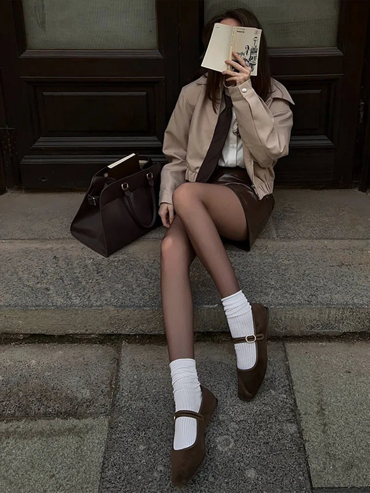 Casual Solid Women's Jacket Shorts Suit Turn-Down Collar Zipper Pocket Flower Bud Short Pants Lady Set 2026 Autumn Lady Outfits