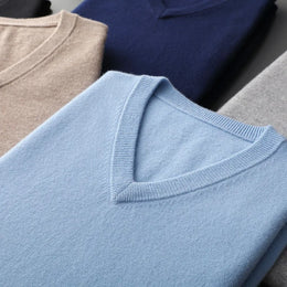 Cashmere Cotton Blend Classic V-neck Knitted Sweater Men Pullover 2024 Autumn Winter Soft Warm Business Casual Jumper pull homme