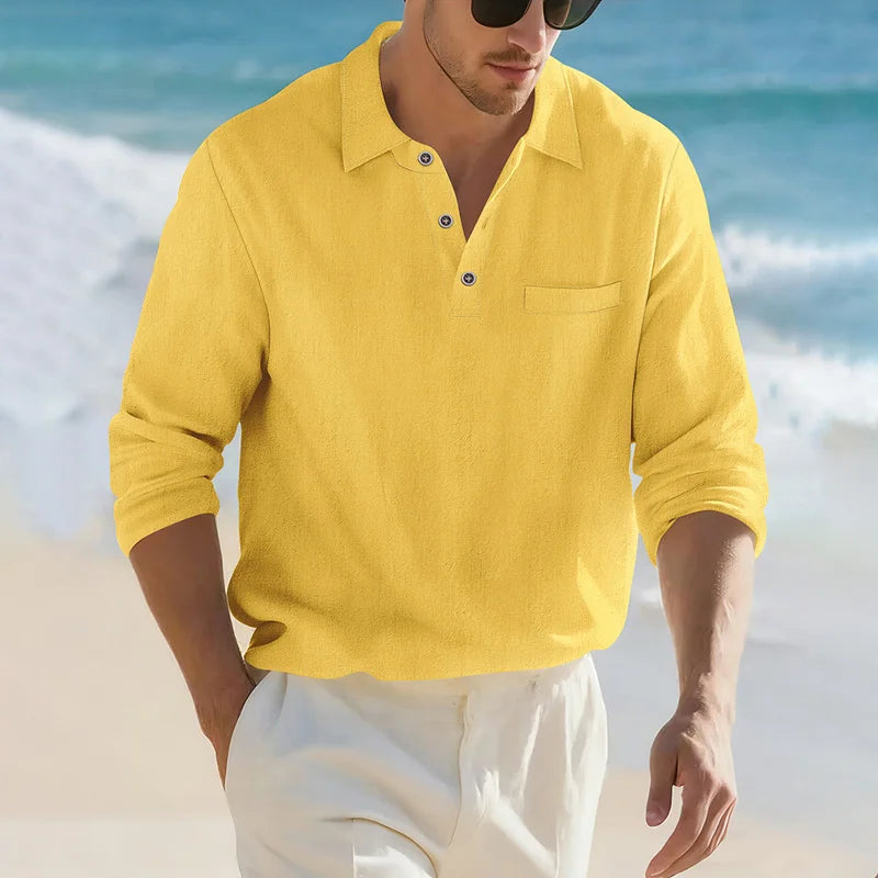 Men's Casual Soft Lightweight Linen Cotton Lapel Shirt Spring Autumn Loose Solid Color Fashion Decorative Flap Top