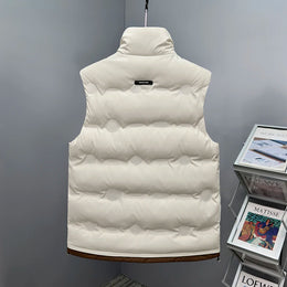 Autumn and Winter Men's Down Cotton Vest Men Windproof Warm Vest Jackets New Trend Fashion Zipper Hooded Solid Color Vest Coat