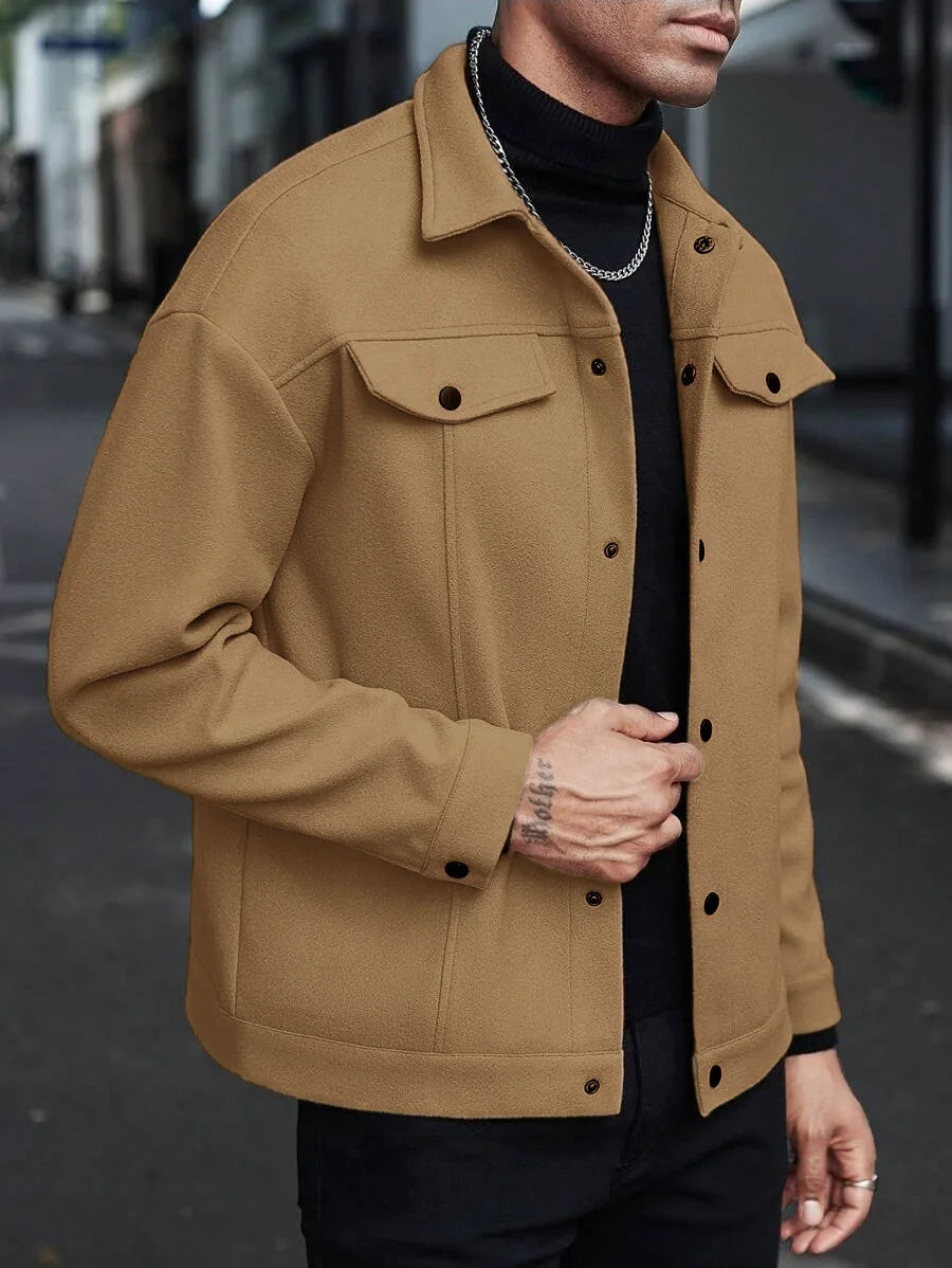 Autumn Winter Men Lapel Woolen Jacket Casual Business Style Loose Warm Thick Outerwear Daily Commute Fashion Sport Coat For Men