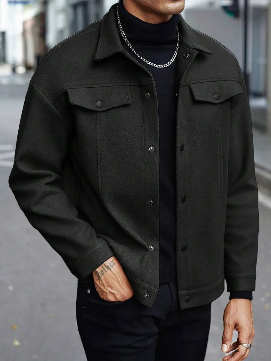 Autumn Winter Men Lapel Woolen Jacket Casual Business Style Loose Warm Thick Outerwear Daily Commute Fashion Sport Coat For Men