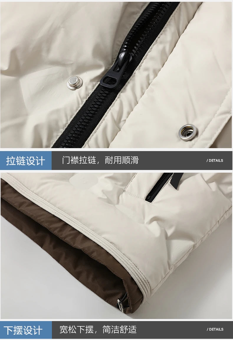 Autumn and Winter Men's Down Cotton Vest Men Windproof Warm Vest Jackets New Trend Fashion Zipper Hooded Solid Color Vest Coat