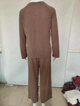 2025 Autumn Women New Loose Round Neck Long Sleeve Pullover + Straight Wide-leg Trousers Two-piece Suit Women's Home Casual Suit