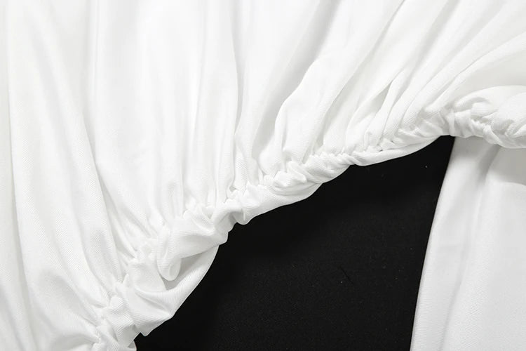 Nibber Greek Style 2Piece Set Women Turtleneck Asymmetrical Hem One Sleeve Folds Top+Elastic Waist Skirt Vacation Elegant Suits