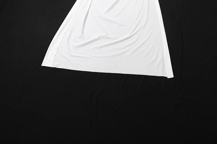Nibber Greek Style 2Piece Set Women Turtleneck Asymmetrical Hem One Sleeve Folds Top+Elastic Waist Skirt Vacation Elegant Suits