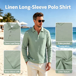 Men's Casual Soft Lightweight Linen Cotton Lapel Shirt Spring Autumn Loose Solid Color Fashion Decorative Flap Top