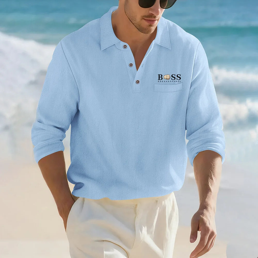 Men's Casual Soft Lightweight Linen Cotton Lapel Shirt Spring Autumn Loose Solid Color Fashion Decorative Flap Top