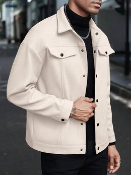 Autumn Winter Men Lapel Woolen Jacket Casual Business Style Loose Warm Thick Outerwear Daily Commute Fashion Sport Coat For Men