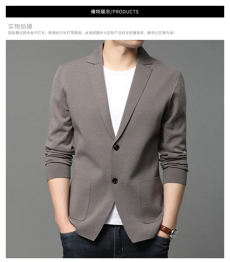 New Autumn Style Cardigan Men's Coat, Korean Version, Knitted Suit, Pure Color Sweater, Personalized for Young People's Coat