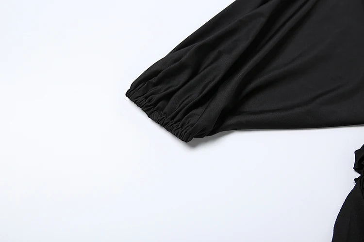 Nibber Greek Style 2Piece Set Women Turtleneck Asymmetrical Hem One Sleeve Folds Top+Elastic Waist Skirt Vacation Elegant Suits
