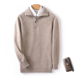 Autumn/Winter New Men's 100% Pure Wool Sweater Business Casual Half Zip Lapel Pullover Thickened Warm Knitted Long Sleeve Jumper