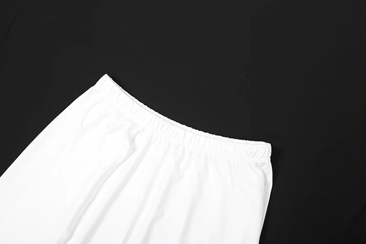 Nibber Greek Style 2Piece Set Women Turtleneck Asymmetrical Hem One Sleeve Folds Top+Elastic Waist Skirt Vacation Elegant Suits