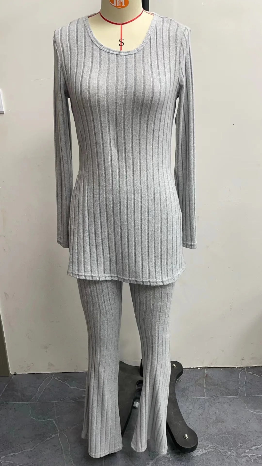 Autumn Winter Women's Clothing New Style Solid Color Sexy Casual Long Sleeved Round Neck Slit Fashion Temperament Two-piece Set