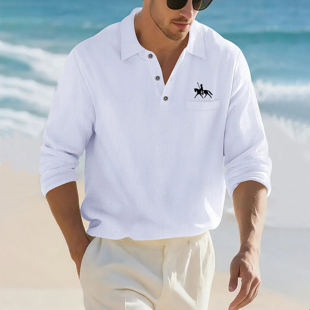 Men's Casual Soft Lightweight Linen Cotton Lapel Shirt Spring Autumn Loose Solid Color Fashion Decorative Flap Top