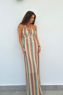 The Elara Crochet Halter Maxi Dress