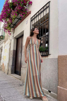 The Elara Crochet Halter Maxi Dress