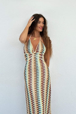The Elara Crochet Halter Maxi Dress