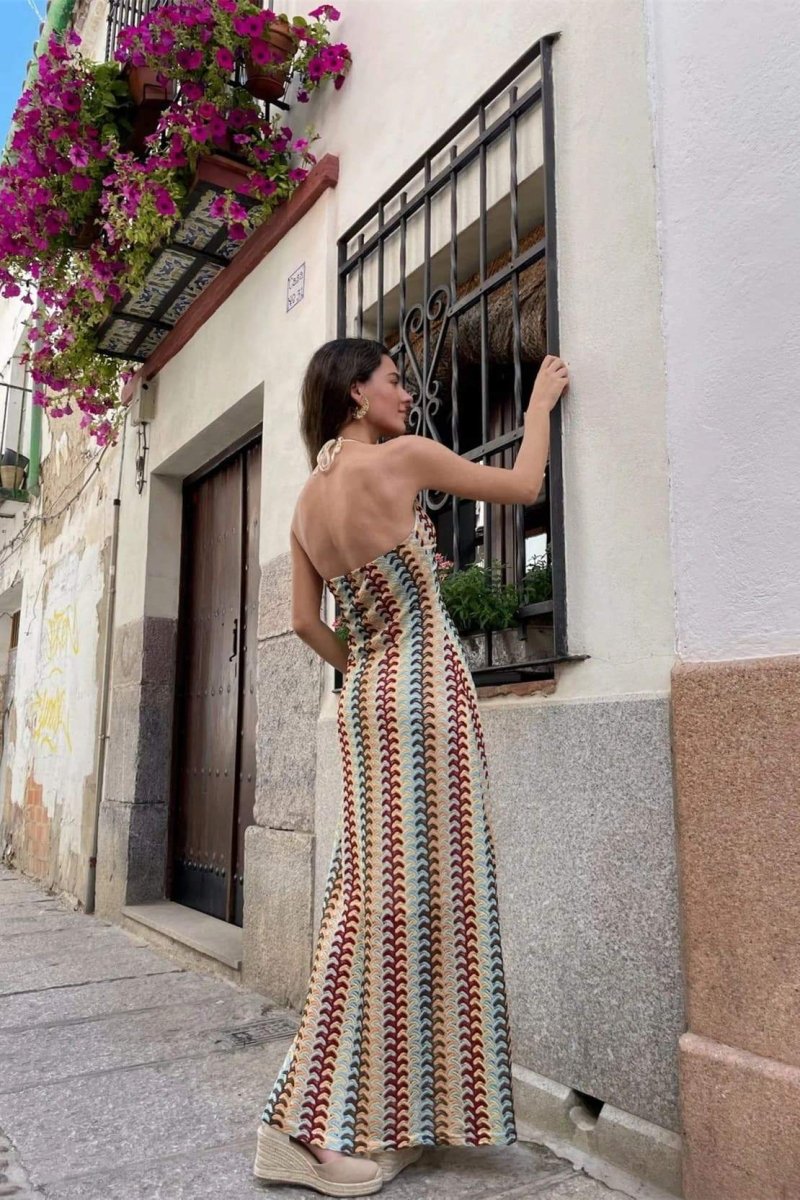 The Elara Crochet Halter Maxi Dress