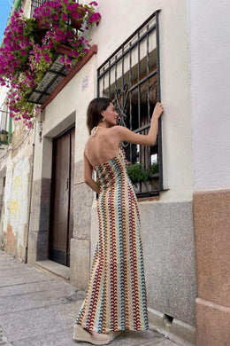 The Elara Crochet Halter Maxi Dress