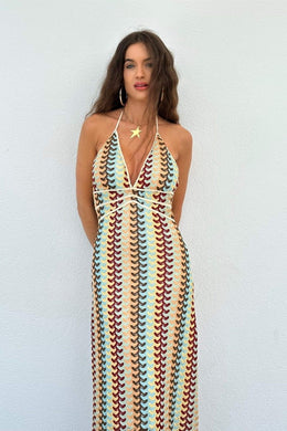 The Elara Crochet Halter Maxi Dress